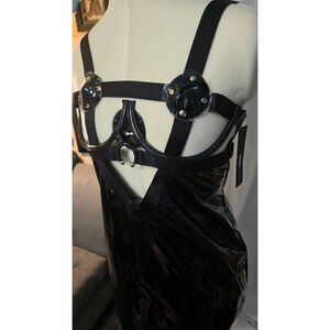 Submit To You Vinyl Open Cup Chemise - Black, Size L/XL, NWT